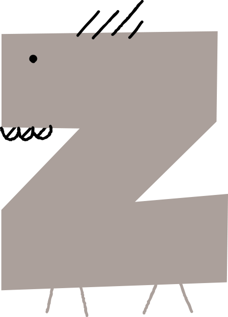 The Bitesize orthodontics mark, the grey letter Z monster wearing braces