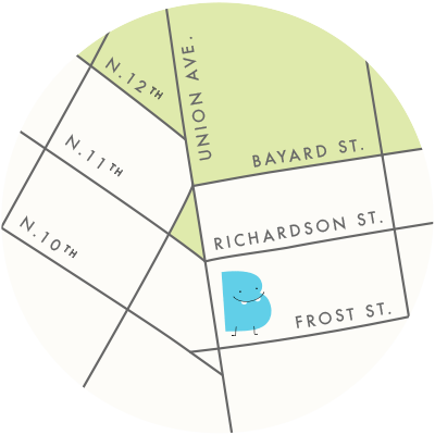 Illustrated map showing the Bitesize Williamsburg office on Union Avenue in Brooklyn