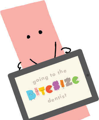 The pink letter I monster holding a tablet